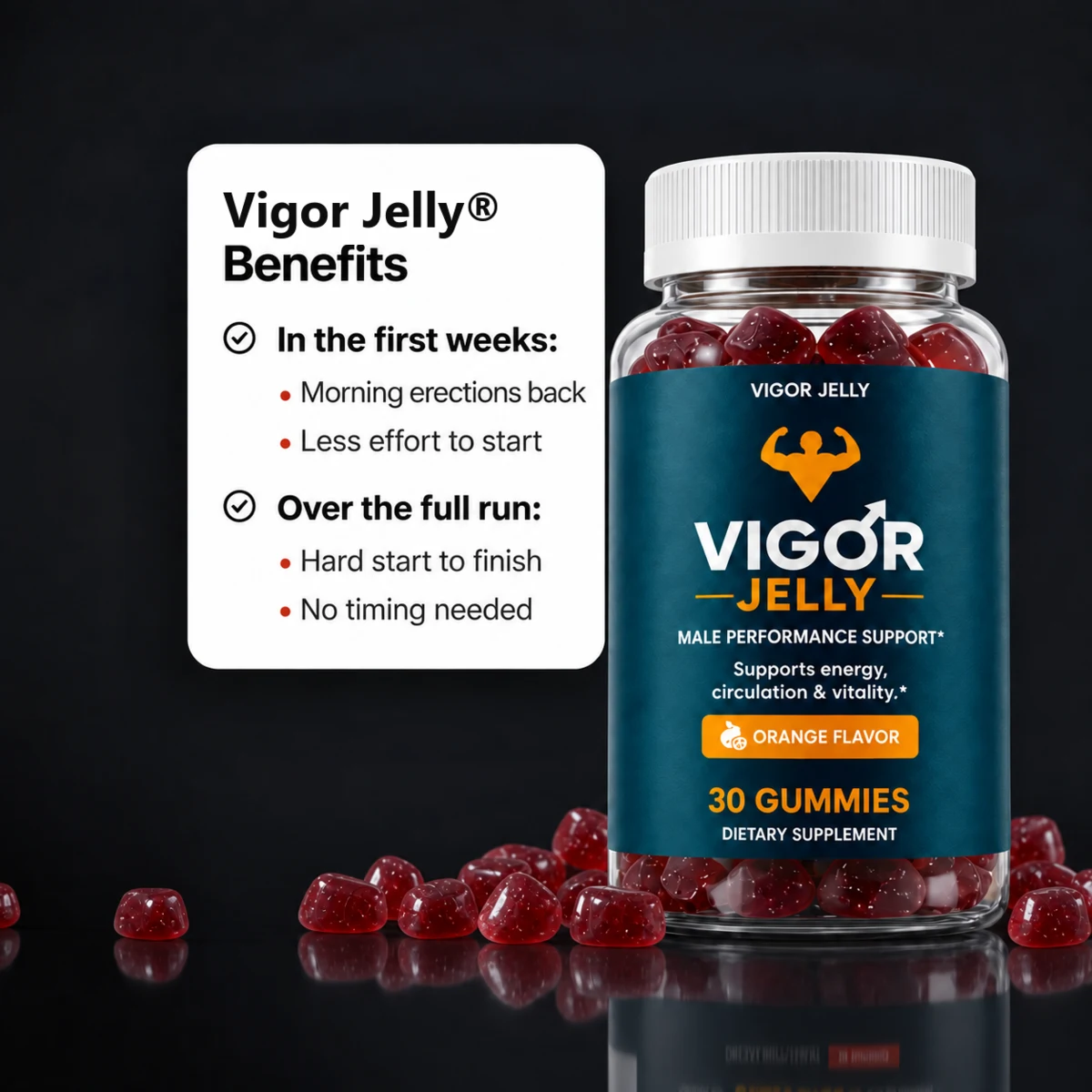 Vigor Jelly&reg; benefits: morning erections return and it takes less to get going in the first weeks; hard from start to finish and ready with no timing over the full run
